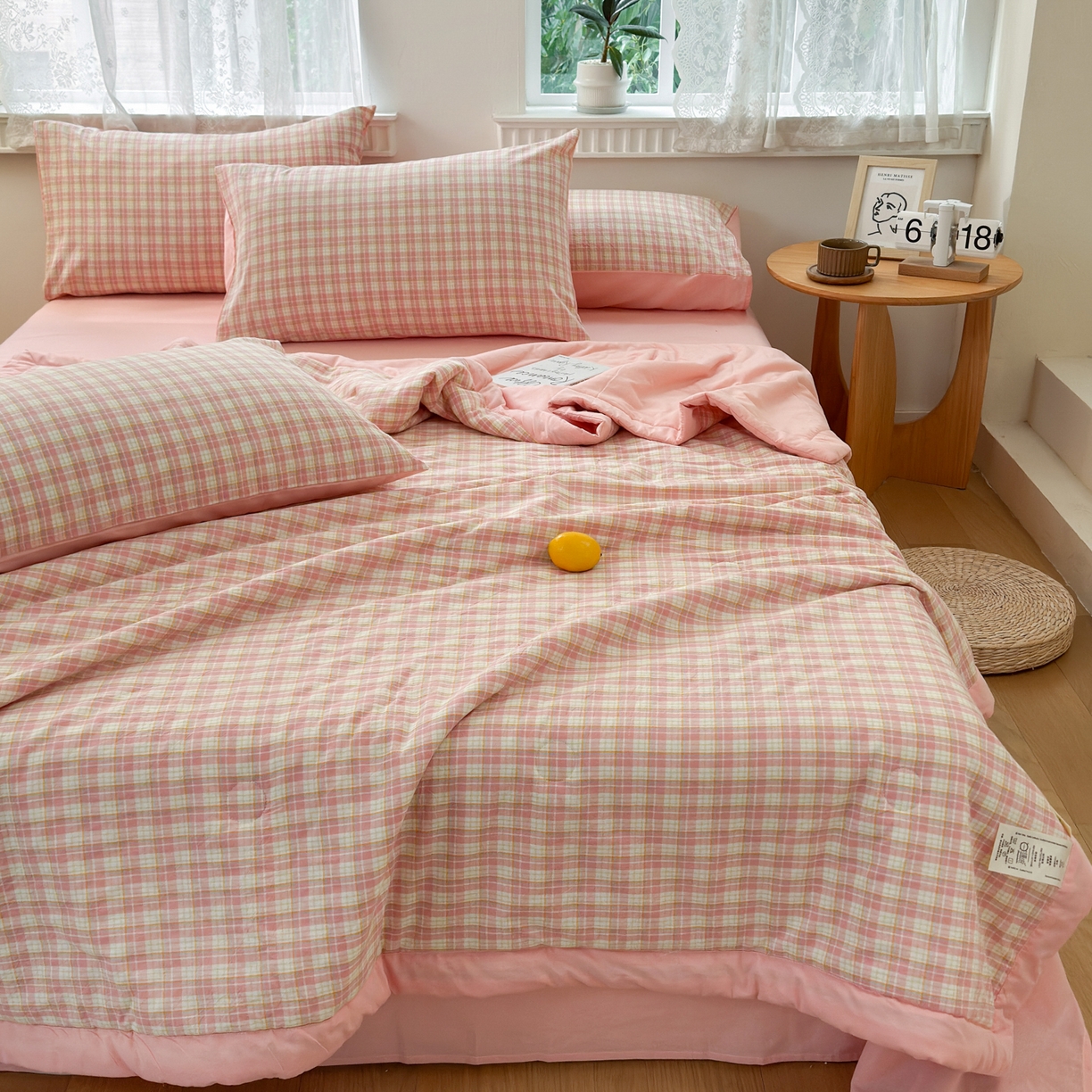 91家纺网 家纺一手货源 找家纺 雯雨家纺 2026新款A类全棉色织里外全棉夏被 朵拉粉