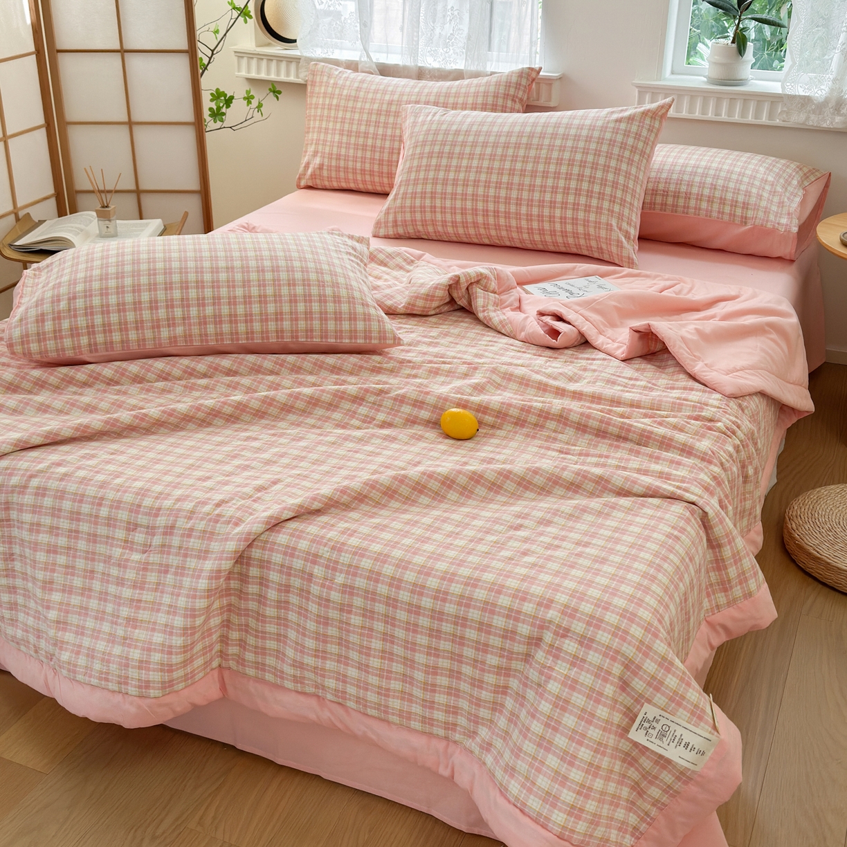 91家纺网 家纺一手货源 找家纺 雯雨家纺 2026新款A类全棉色织里外全棉夏被 朵拉粉