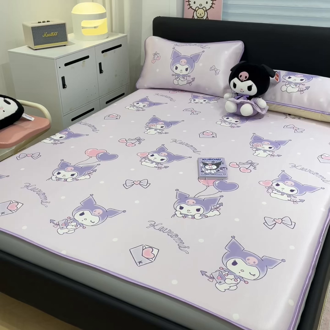 91家纺网 家纺一手货源 找家纺 暮思家居 2026新款三丽鸥正版授权数码印花A类可机洗1200D冰丝凉席三件套床笠款系列 床笠款-气球库洛米