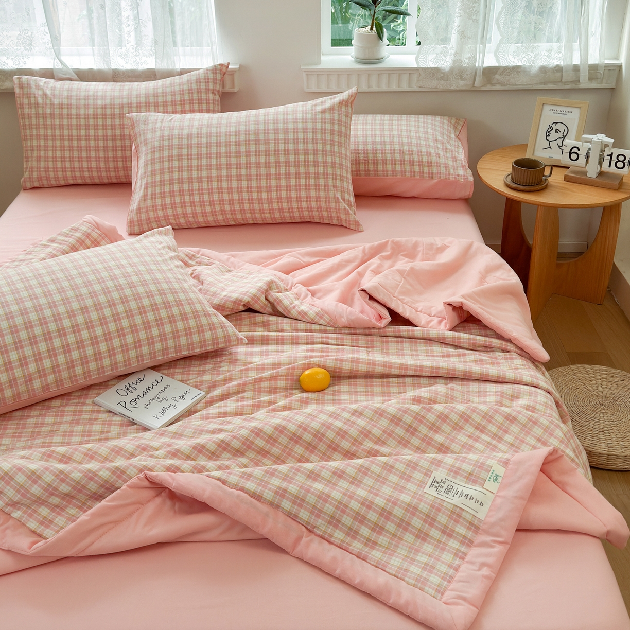 91家纺网 家纺一手货源 找家纺 雯雨家纺 2026新款A类全棉色织里外全棉夏被 朵拉粉