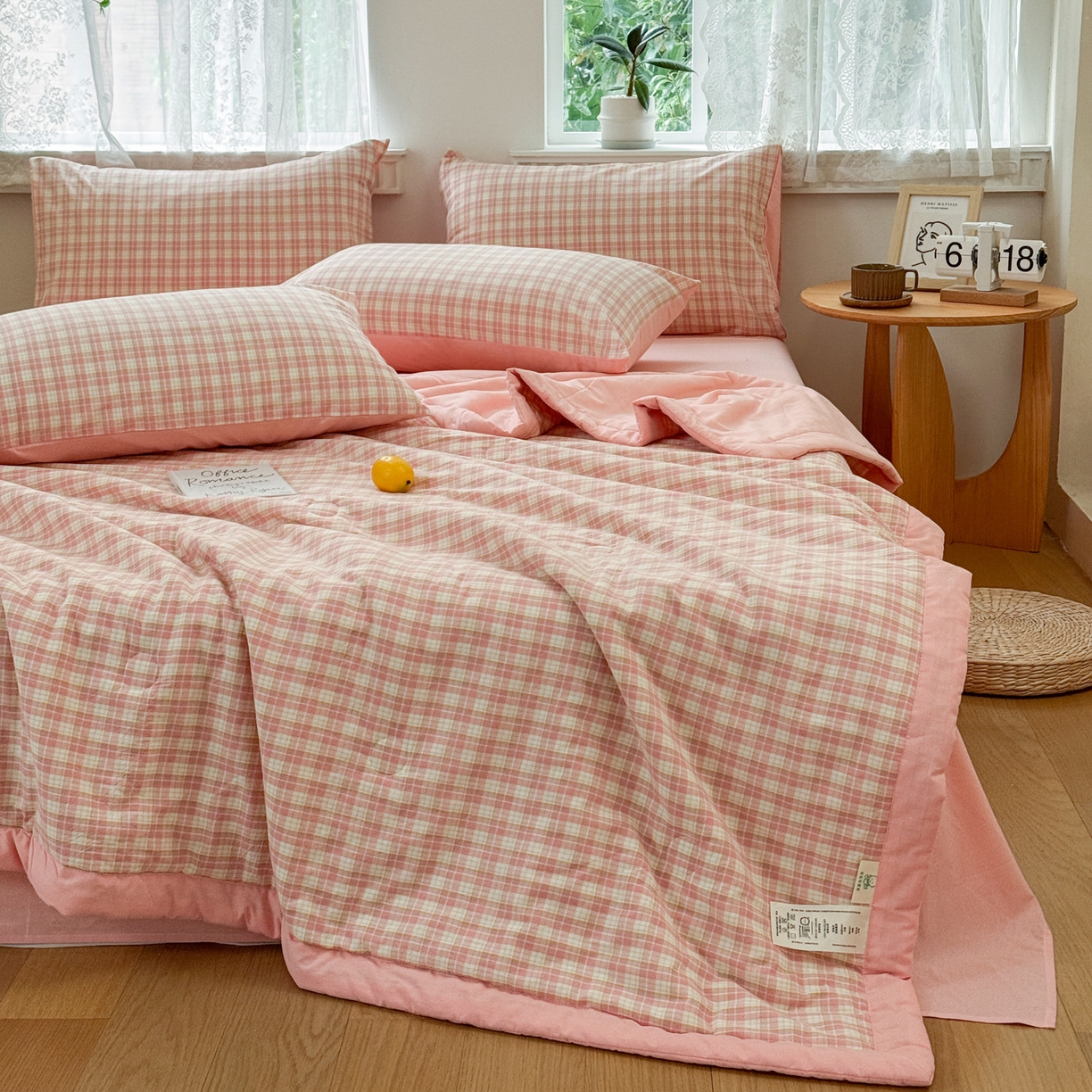 91家纺网 家纺一手货源 找家纺 雯雨家纺 2026新款A类全棉色织里外全棉夏被 朵拉粉