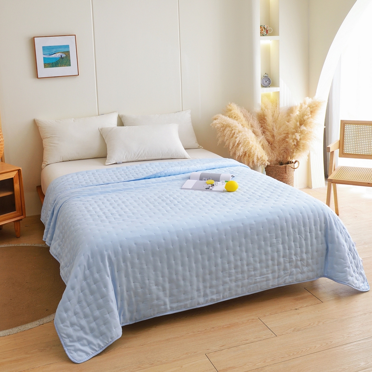 91家纺网 家纺一手货源 找家纺 美丽折家纺 2026新款A类水洗棉夏被 蓝色