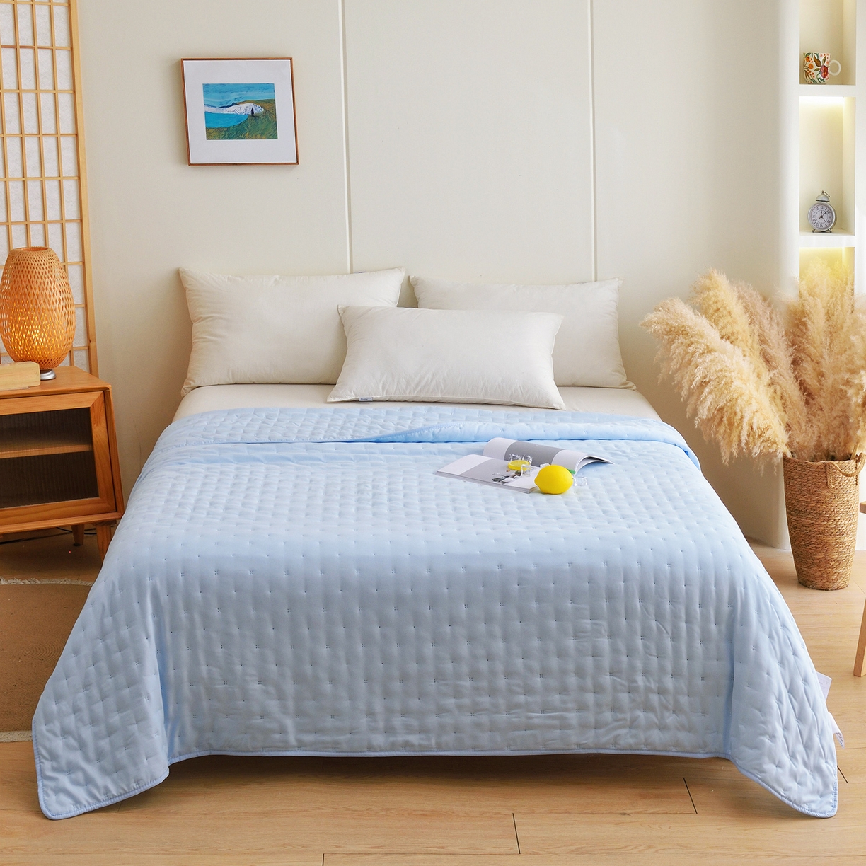 91家纺网 家纺一手货源 找家纺 美丽折家纺 2026新款A类水洗棉夏被 蓝色