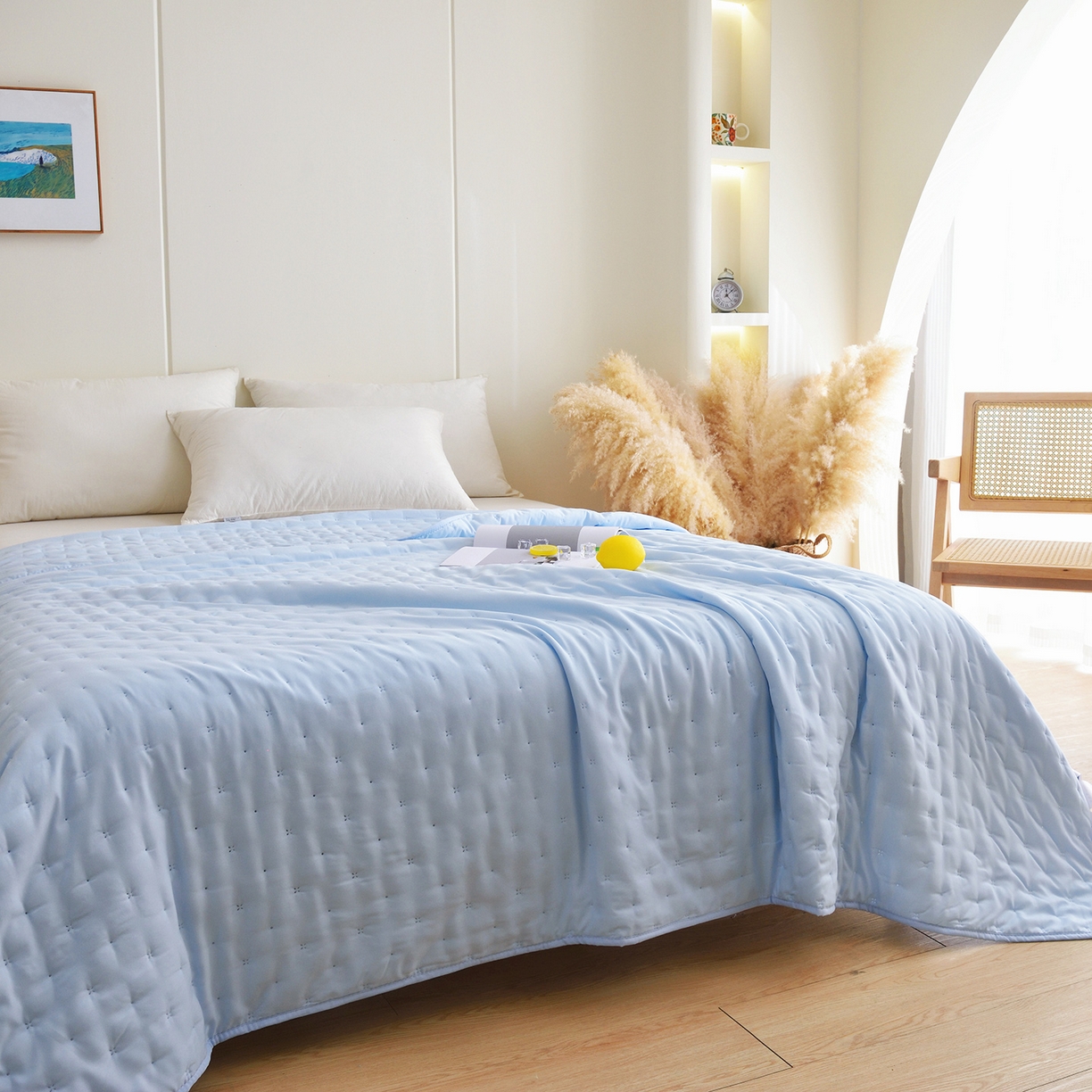 91家纺网 家纺一手货源 找家纺 美丽折家纺 2026新款A类水洗棉夏被 蓝色