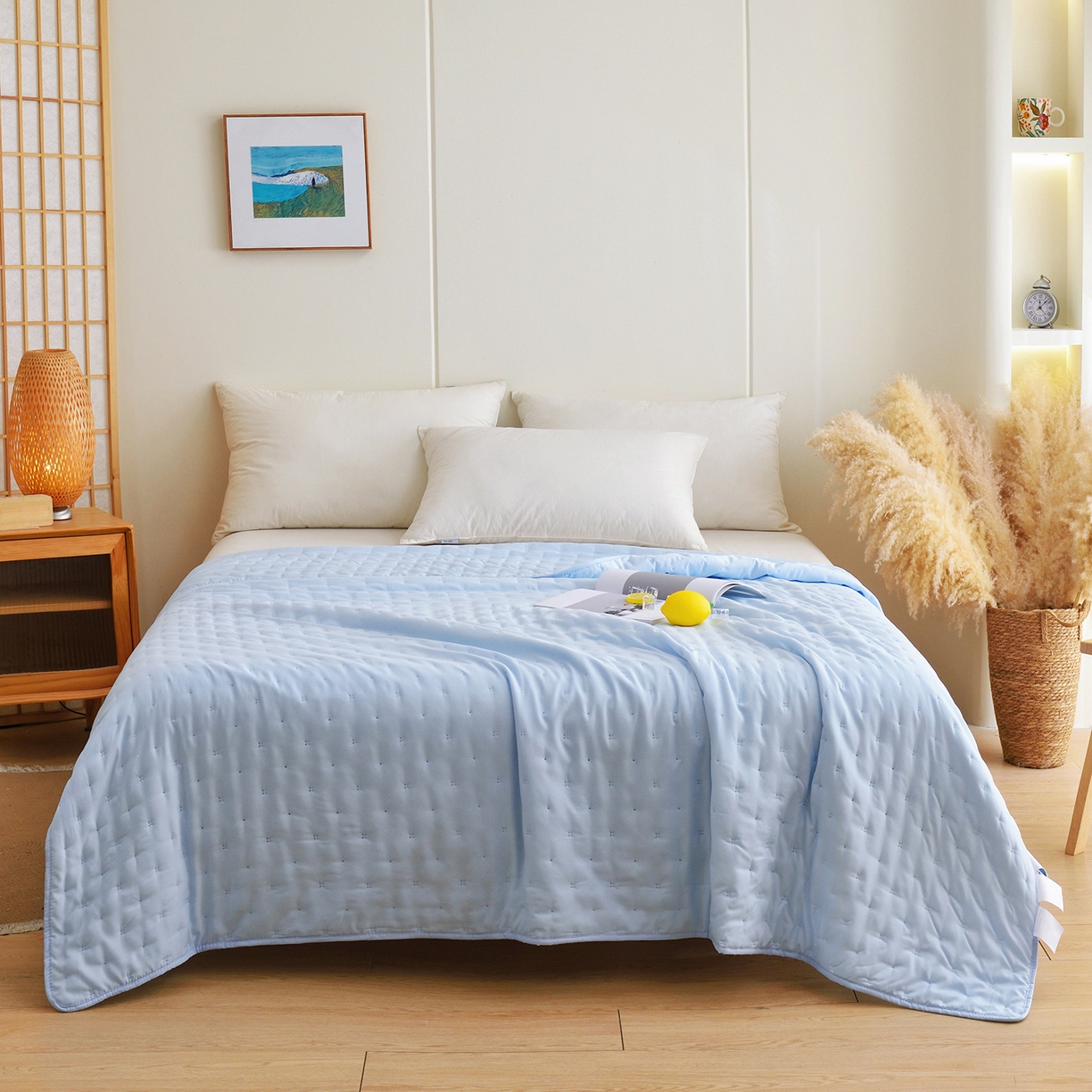 91家纺网 家纺一手货源 找家纺 美丽折家纺 2026新款A类水洗棉夏被 蓝色