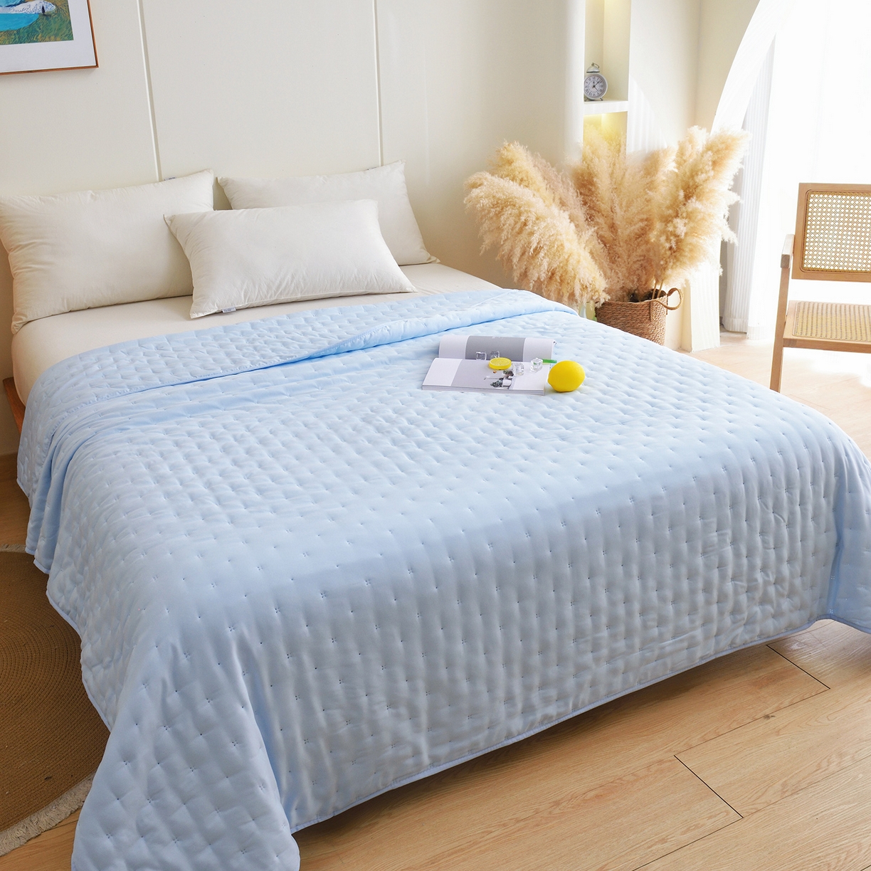 91家纺网 家纺一手货源 找家纺 美丽折家纺 2026新款A类水洗棉夏被 蓝色