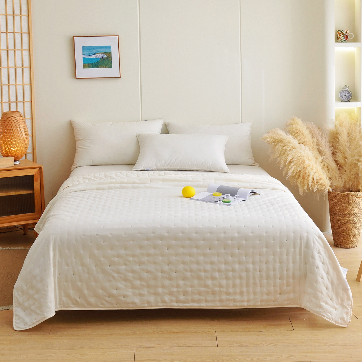 91家纺网 家纺一手货源 找家纺 美丽折家纺 2026新款A类水洗棉夏被 米白