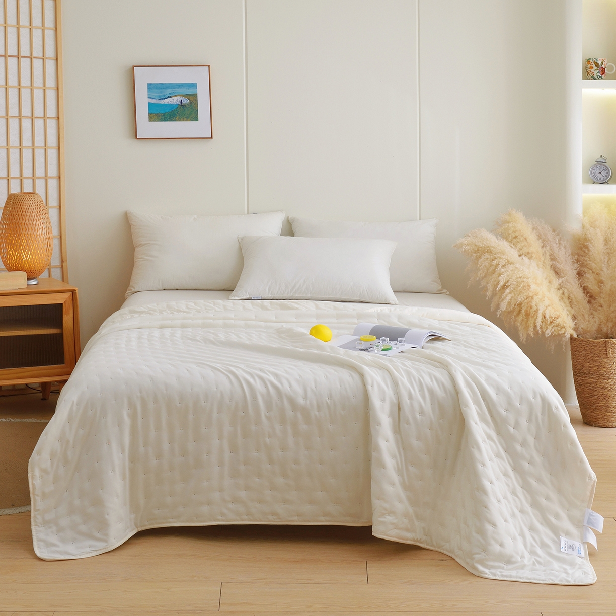 91家纺网 家纺一手货源 找家纺 美丽折家纺 2026新款A类水洗棉夏被 米白