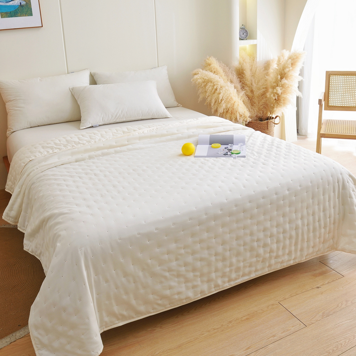 91家纺网 家纺一手货源 找家纺 美丽折家纺 2026新款A类水洗棉夏被 米白