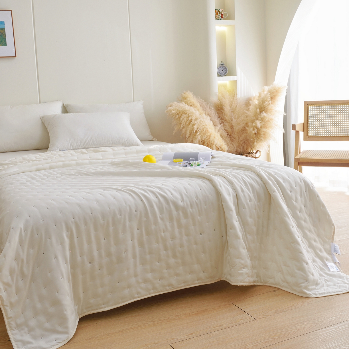 91家纺网 家纺一手货源 找家纺 美丽折家纺 2026新款A类水洗棉夏被 米白