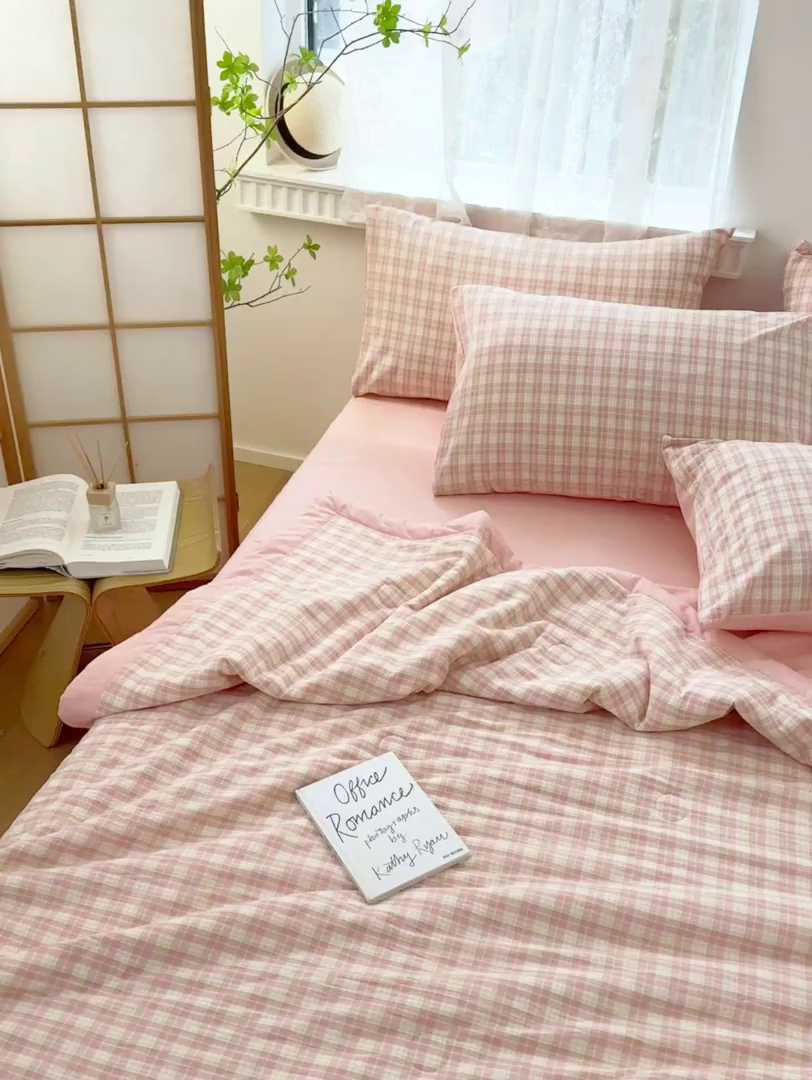 91家纺网 家纺一手货源 找家纺 雯雨家纺 2026新款A类全棉色织里外全棉夏被 朵拉粉