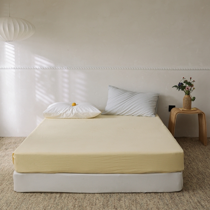 91家纺网 家纺一手货源 找家纺 棉眠 2026新款调色盘水洗棉混搭单品系列-单床笠 糖果黄