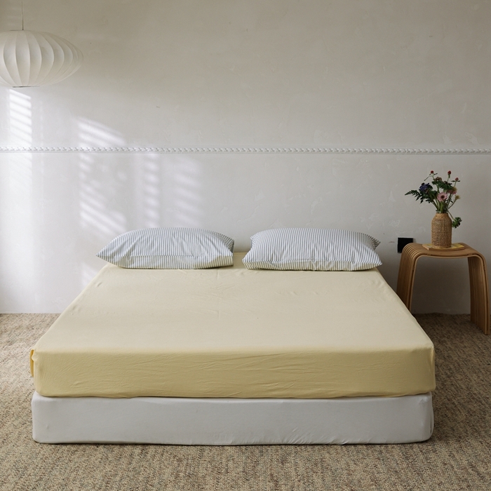 91家纺网 家纺一手货源 找家纺 棉眠 2026新款调色盘水洗棉混搭单品系列-单床笠 糖果黄