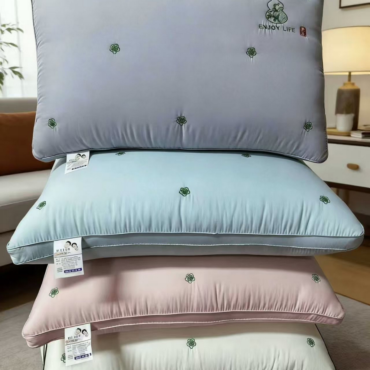 91家纺网 家纺一手货源 找家纺 （总）剑桥枕业  2026新款茶花葫芦绣花热熔枕整张棉定型高硬枕