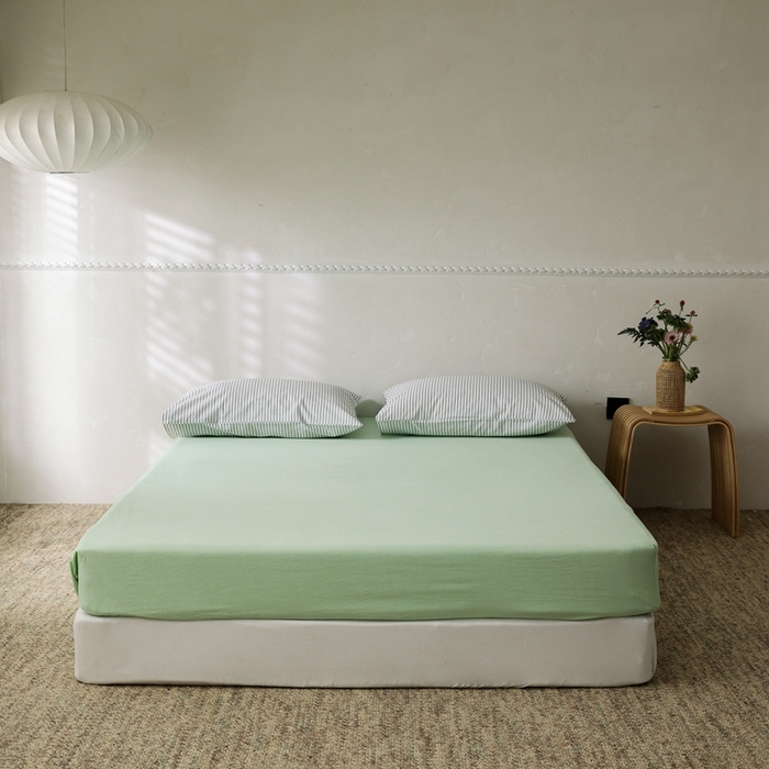 91家纺网 家纺一手货源 找家纺 棉眠 2026新款调色盘水洗棉混搭单品系列-单床笠 糖果绿