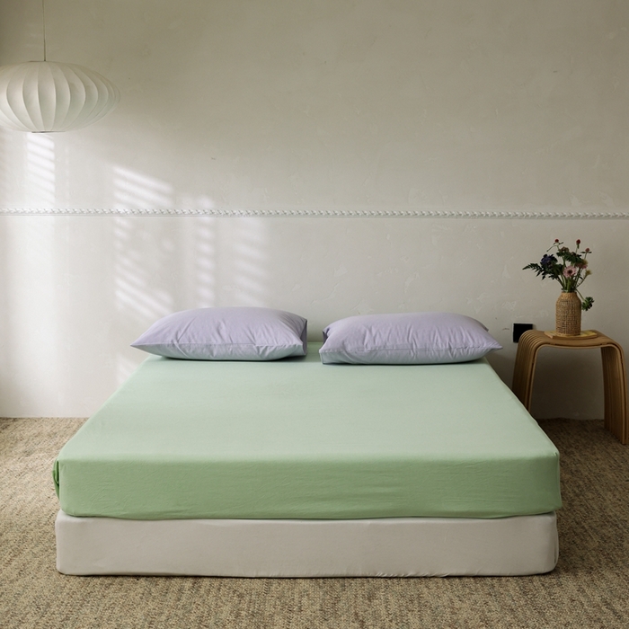 91家纺网 家纺一手货源 找家纺 棉眠 2026新款调色盘水洗棉混搭单品系列-单床笠 糖果绿