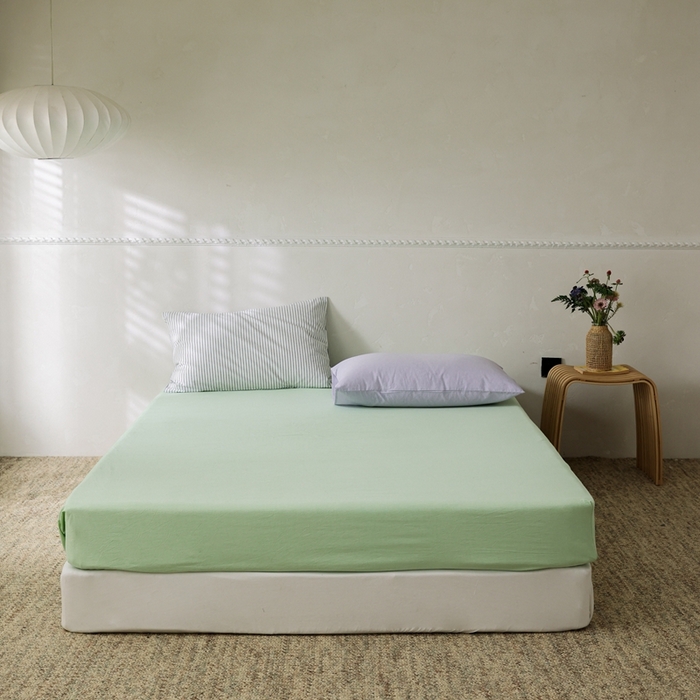 91家纺网 家纺一手货源 找家纺 棉眠 2026新款调色盘水洗棉混搭单品系列-单床笠 糖果绿