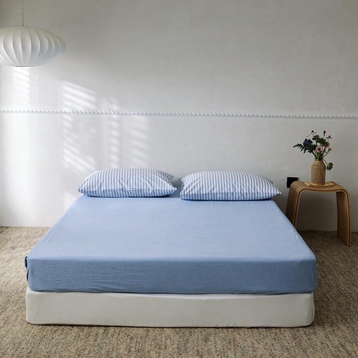 91家纺网 家纺一手货源 找家纺 棉眠 2026新款调色盘水洗棉混搭单品系列-单床笠 天蓝