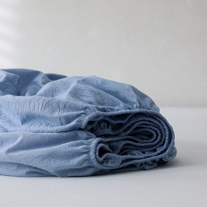 91家纺网 家纺一手货源 找家纺 棉眠 2026新款调色盘水洗棉混搭单品系列-单床笠 天蓝