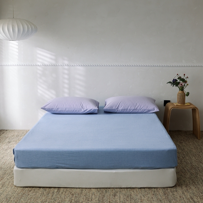 91家纺网 家纺一手货源 找家纺 棉眠 2026新款调色盘水洗棉混搭单品系列-单床笠 天蓝