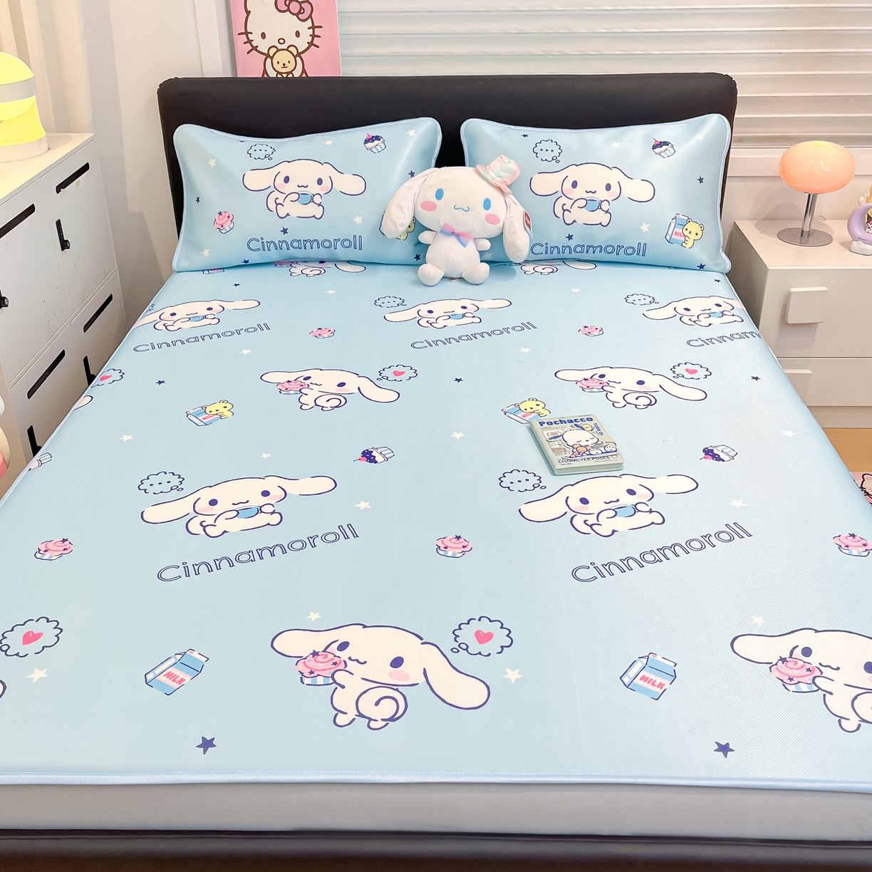 91家纺网 家纺一手货源 找家纺 暮思家居 2026新款三丽鸥正版授权数码印花A类可机洗1200D冰丝凉席三件套床笠款系列 床笠款-甜品玉桂狗