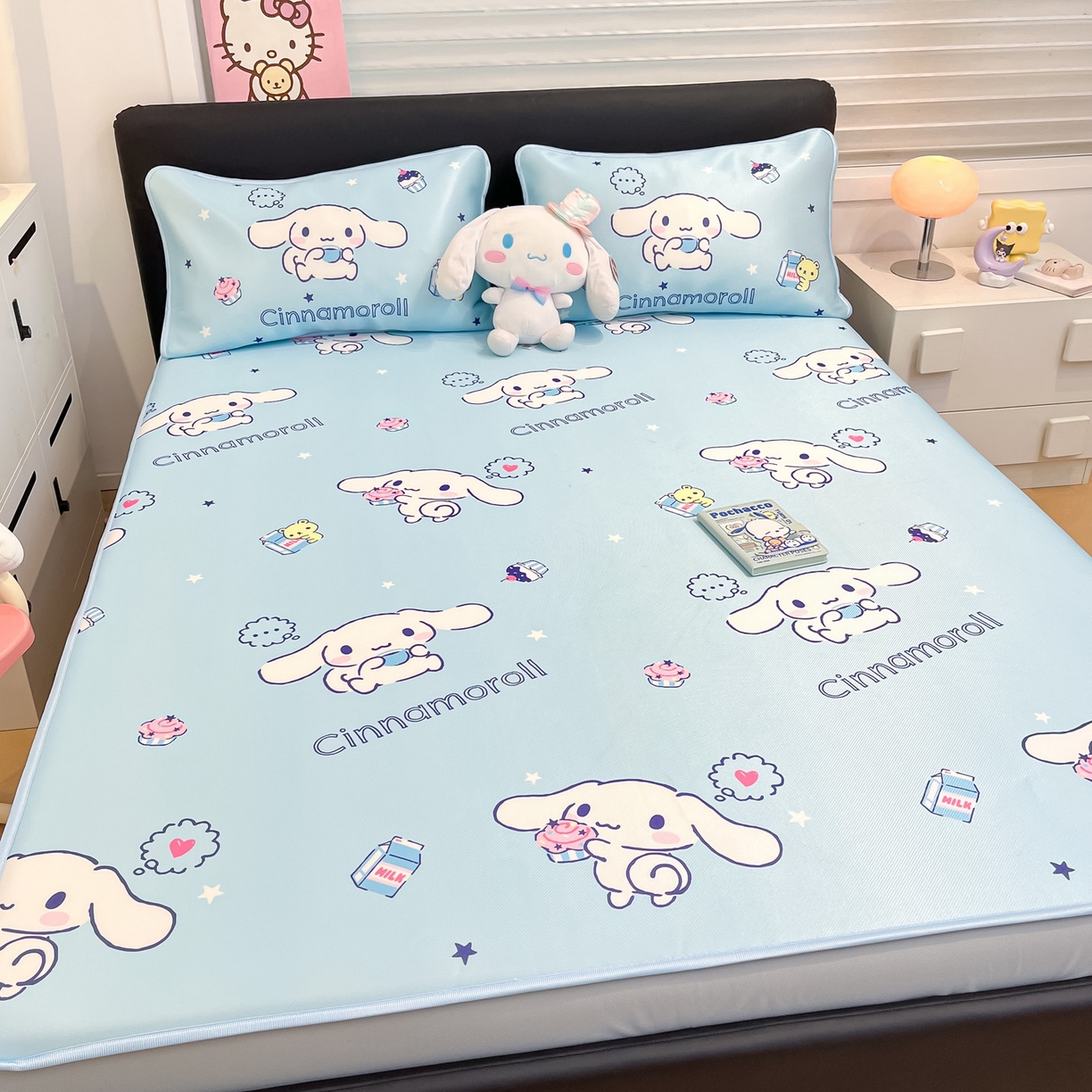 91家纺网 家纺一手货源 找家纺 暮思家居 2026新款三丽鸥正版授权数码印花A类可机洗1200D冰丝凉席三件套床笠款系列 床笠款-甜品玉桂狗