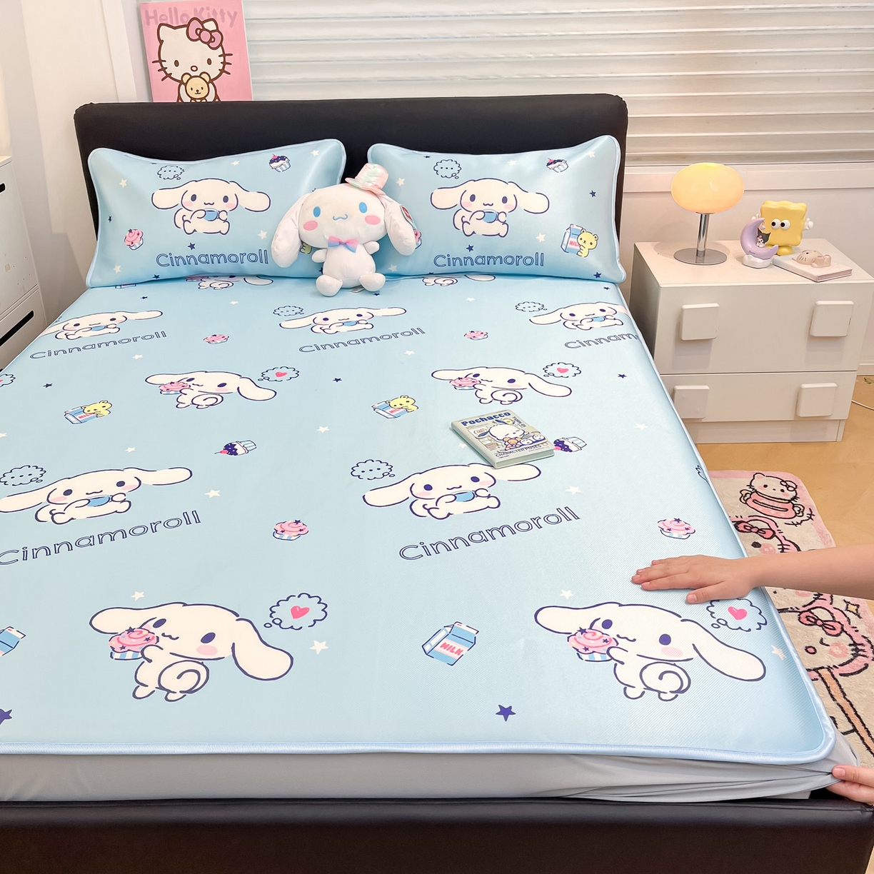 91家纺网 家纺一手货源 找家纺 暮思家居 2026新款三丽鸥正版授权数码印花A类可机洗1200D冰丝凉席三件套床笠款系列 床笠款-甜品玉桂狗