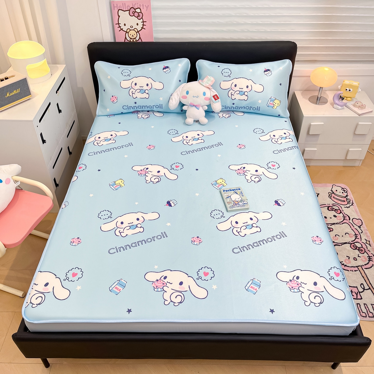 91家纺网 家纺一手货源 找家纺 暮思家居 2026新款三丽鸥正版授权数码印花A类可机洗1200D冰丝凉席三件套床笠款系列 床笠款-甜品玉桂狗