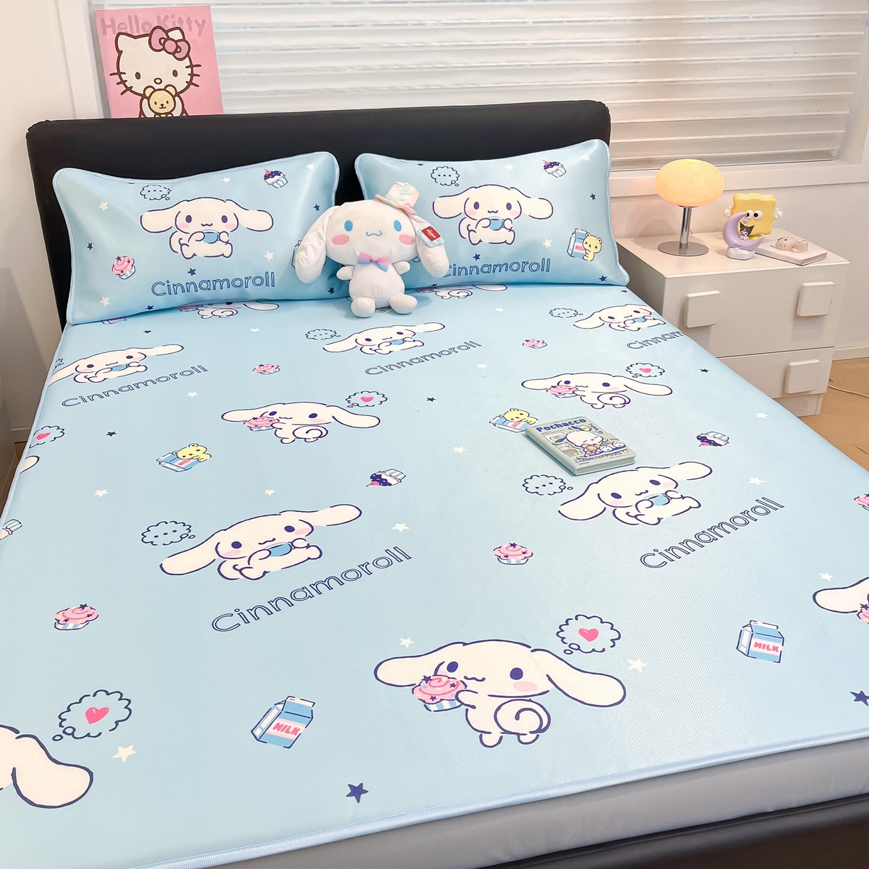 91家纺网 家纺一手货源 找家纺 暮思家居 2026新款三丽鸥正版授权数码印花A类可机洗1200D冰丝凉席三件套床笠款系列 床笠款-甜品玉桂狗