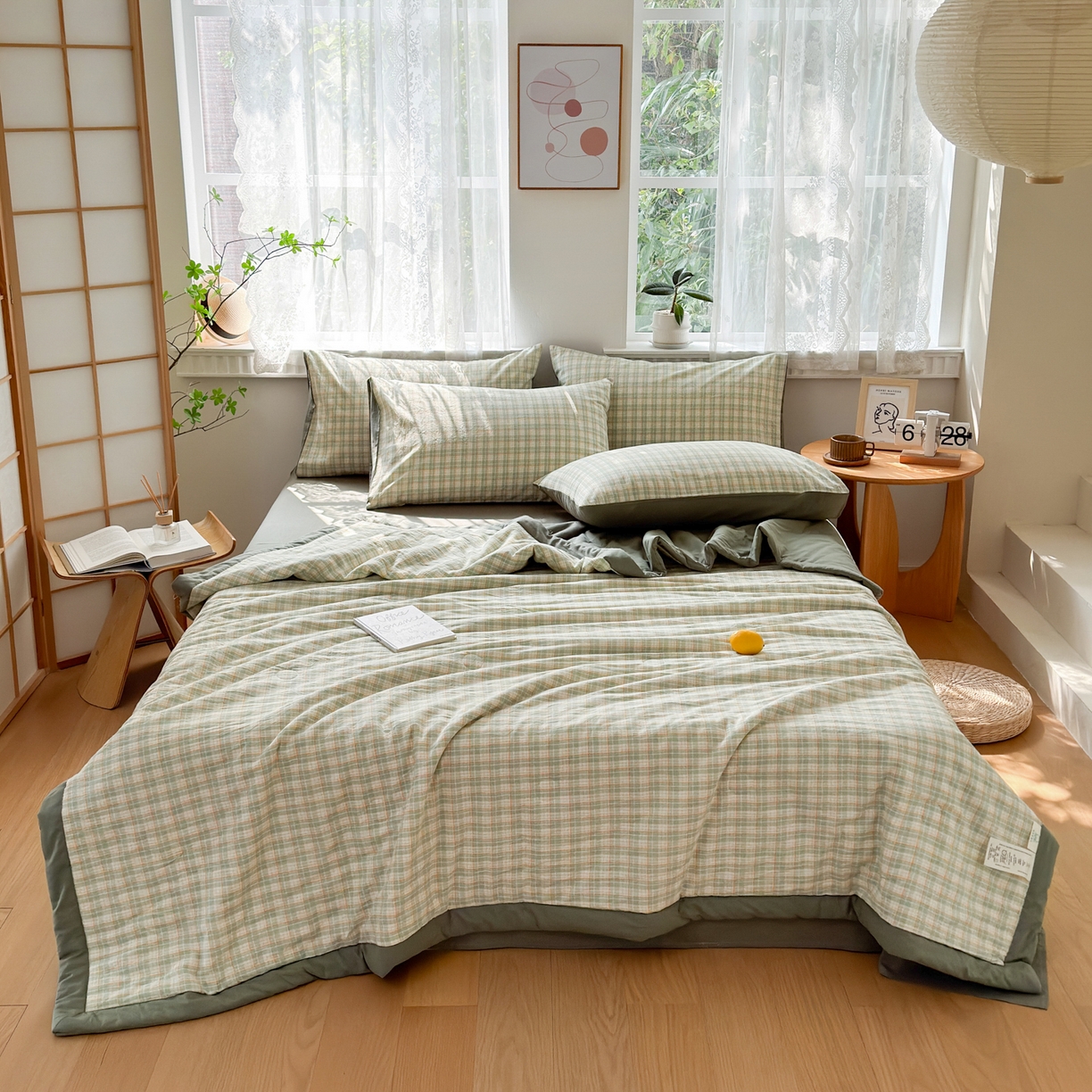 91家纺网 家纺一手货源 找家纺 雯雨家纺 2026新款A类全棉色织里外全棉夏被 朵拉绿