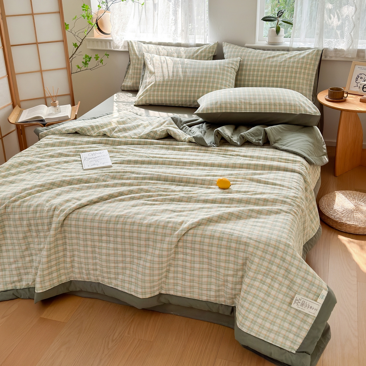 91家纺网 家纺一手货源 找家纺 雯雨家纺 2026新款A类全棉色织里外全棉夏被 朵拉绿