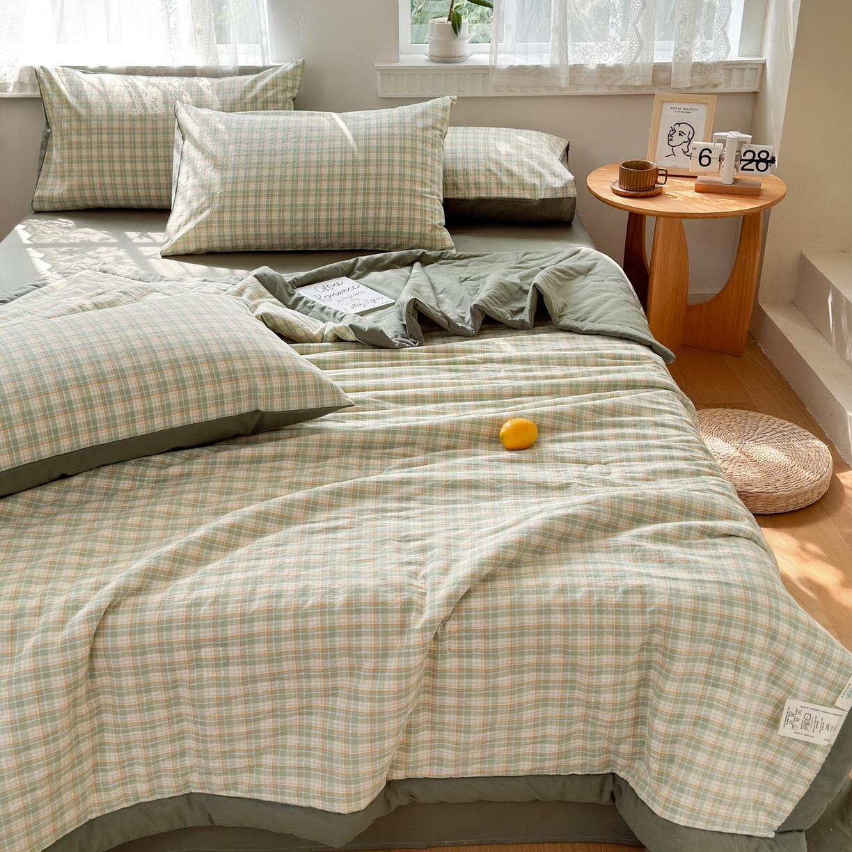 91家纺网 家纺一手货源 找家纺 雯雨家纺 2026新款A类全棉色织里外全棉夏被 朵拉绿