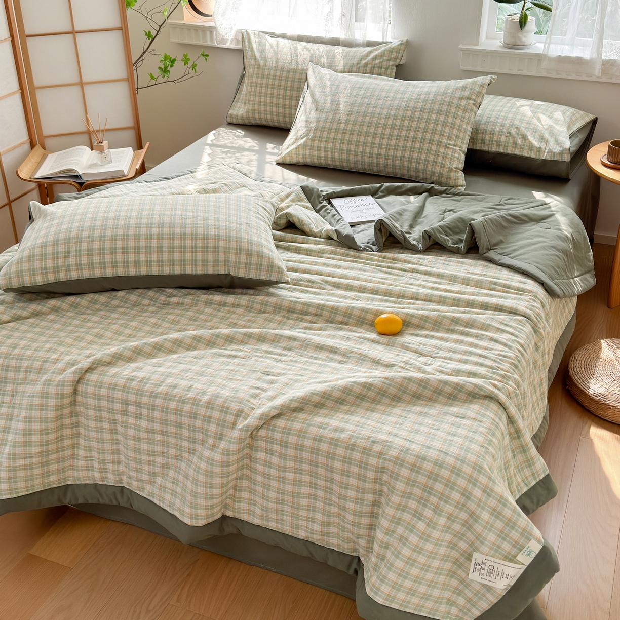 91家纺网 家纺一手货源 找家纺 雯雨家纺 2026新款A类全棉色织里外全棉夏被 朵拉绿