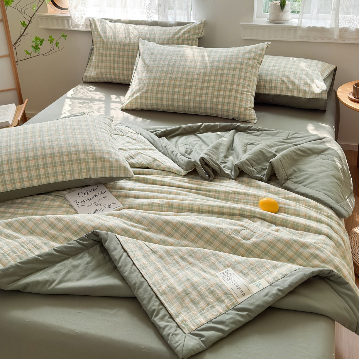 91家纺网 家纺一手货源 找家纺 雯雨家纺 2026新款A类全棉色织里外全棉夏被 朵拉绿