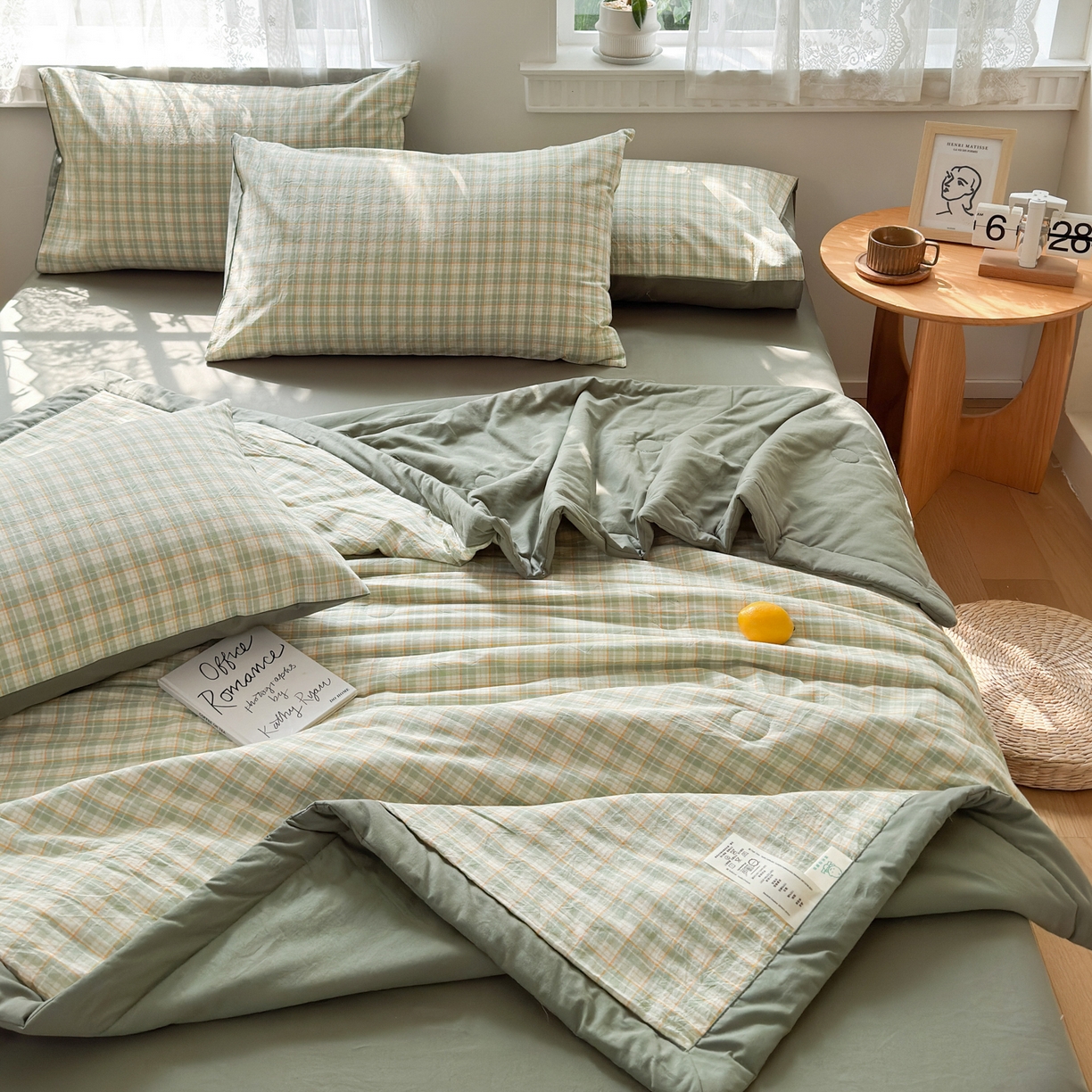 91家纺网 家纺一手货源 找家纺 雯雨家纺 2026新款A类全棉色织里外全棉夏被 朵拉绿