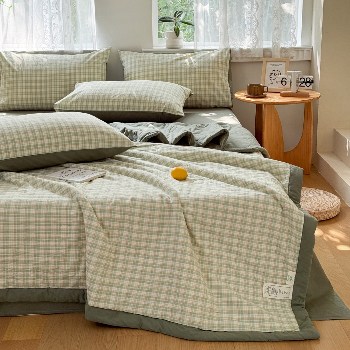 91家纺网 家纺一手货源 找家纺 雯雨家纺 2026新款A类全棉色织里外全棉夏被 朵拉绿