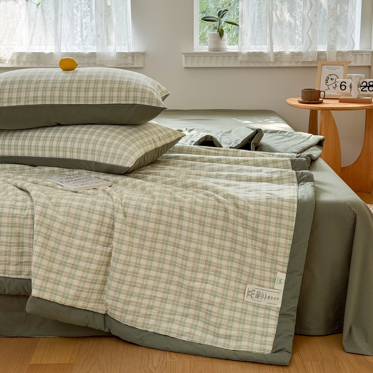 91家纺网 家纺一手货源 找家纺 雯雨家纺 2026新款A类全棉色织里外全棉夏被 朵拉绿