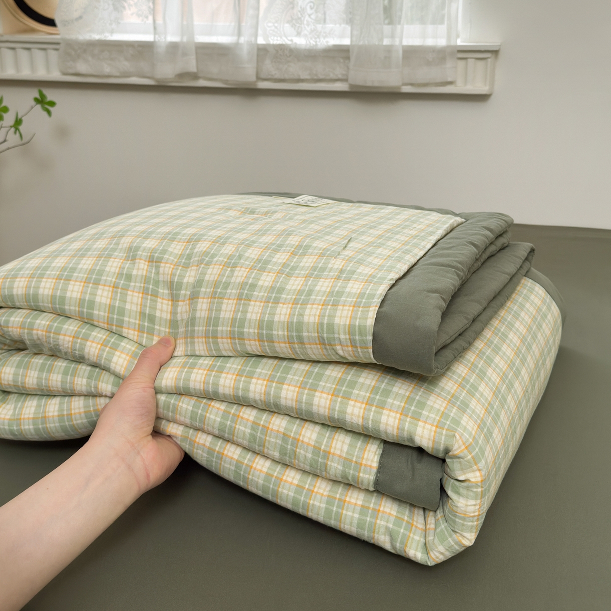 91家纺网 家纺一手货源 找家纺 雯雨家纺 2026新款A类全棉色织里外全棉夏被 朵拉绿