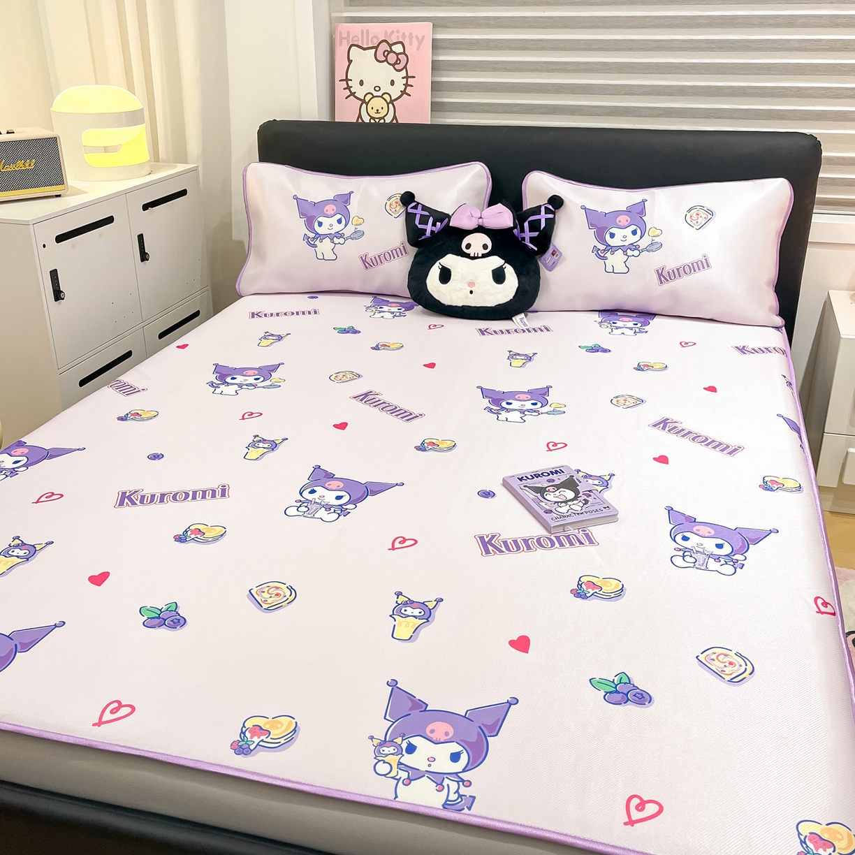 91家纺网 家纺一手货源 找家纺 暮思家居 2026新款三丽鸥正版授权数码印花A类可机洗1200D冰丝凉席三件套床笠款系列 床笠款-甜甜库洛米