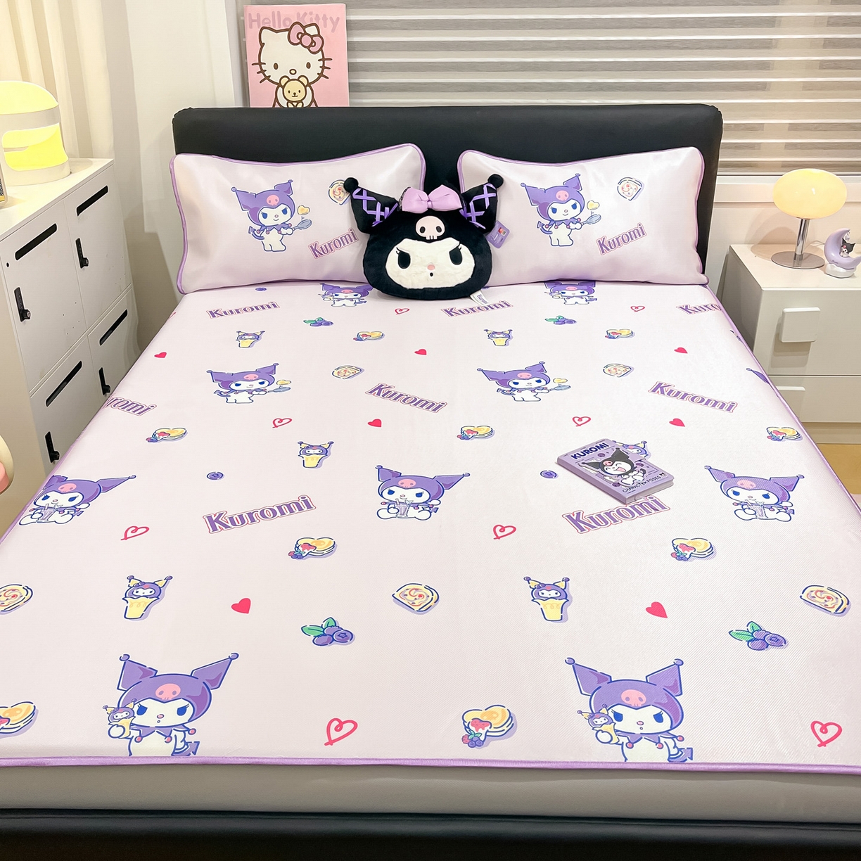 91家纺网 家纺一手货源 找家纺 暮思家居 2026新款三丽鸥正版授权数码印花A类可机洗1200D冰丝凉席三件套床笠款系列 床笠款-甜甜库洛米