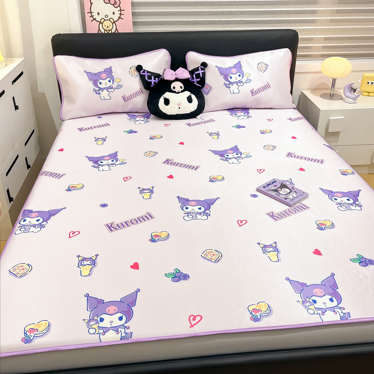 91家纺网 家纺一手货源 找家纺 暮思家居 2026新款三丽鸥正版授权数码印花A类可机洗1200D冰丝凉席三件套床笠款系列 床笠款-甜甜库洛米