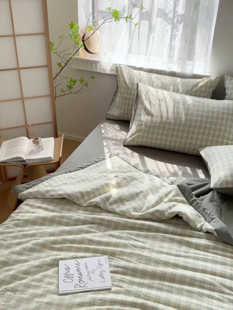 91家纺网 家纺一手货源 找家纺 雯雨家纺 2026新款A类全棉色织里外全棉夏被 朵拉绿