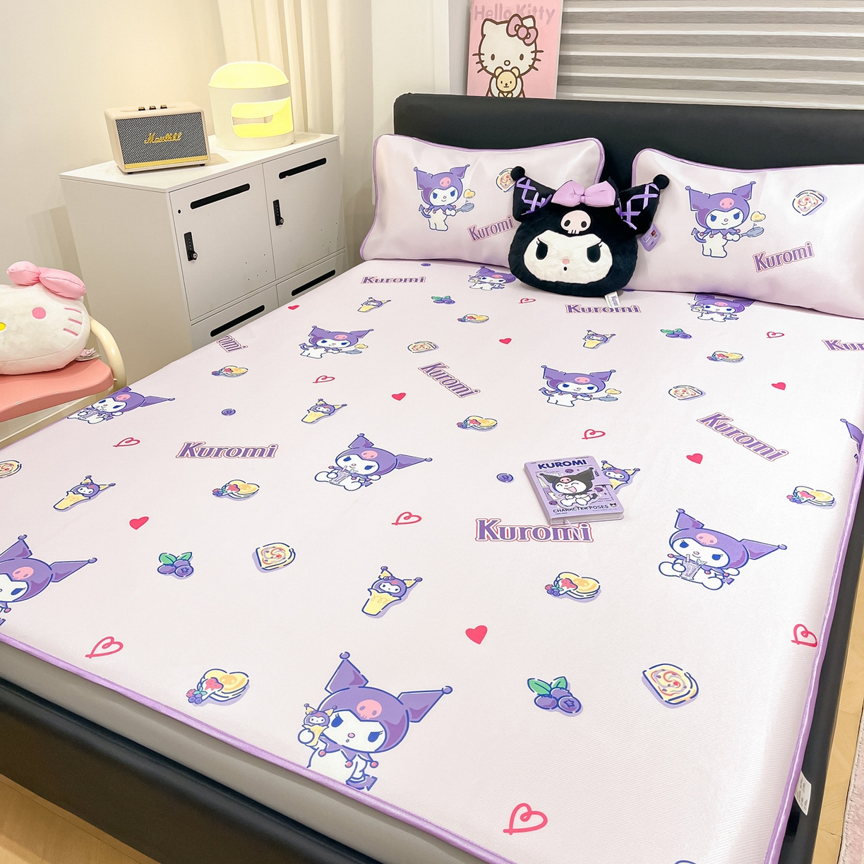 91家纺网 家纺一手货源 找家纺 暮思家居 2026新款三丽鸥正版授权数码印花A类可机洗1200D冰丝凉席三件套床笠款系列 床笠款-甜甜库洛米