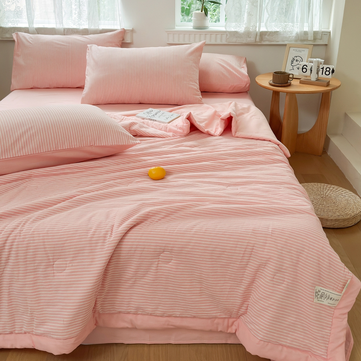 91家纺网 家纺一手货源 找家纺 雯雨家纺 2026新款A类全棉色织里外全棉夏被 粉细条