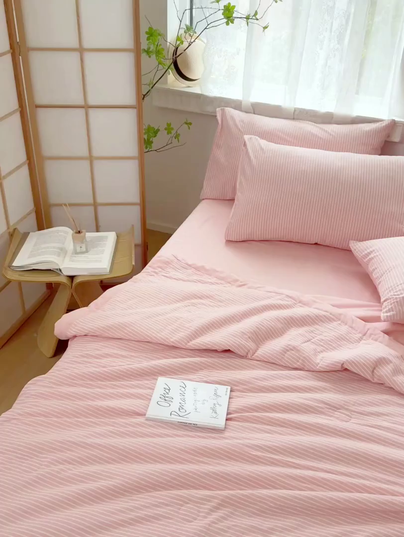 91家纺网 家纺一手货源 找家纺 雯雨家纺 2026新款A类全棉色织里外全棉夏被 粉细条