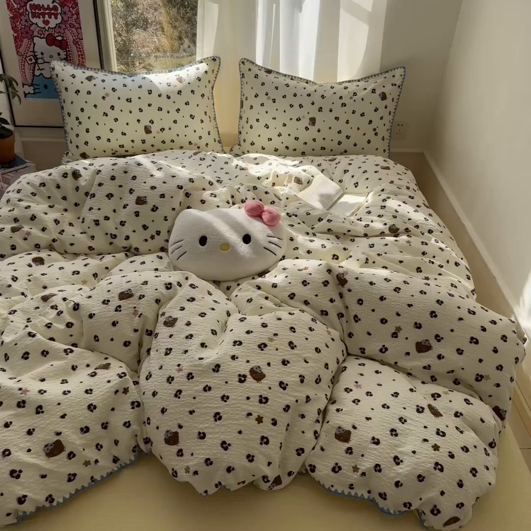 91家纺网 家纺一手货源 找家纺 （总）玉海棠家纺 2026新款高品质A类泡芙纱甜栗贝壳边套件系列-小红书推荐（110g）