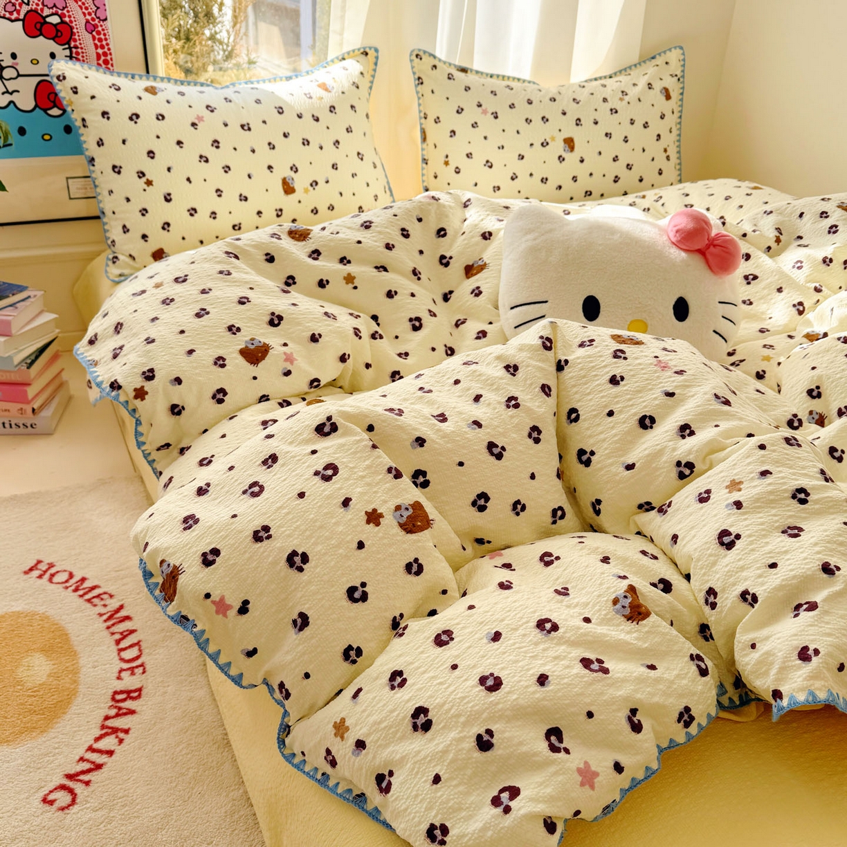 91家纺网 家纺一手货源 找家纺 （总）玉海棠家纺 2026新款高品质A类泡芙纱甜栗贝壳边套件系列-小红书推荐（110g）