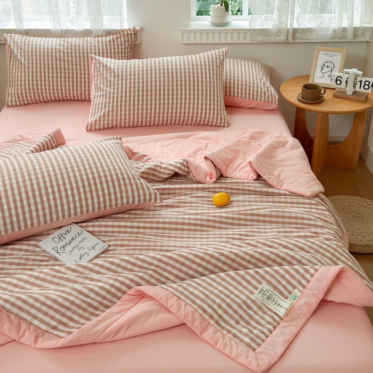 91家纺网 家纺一手货源 找家纺 雯雨家纺 2026新款A类全棉色织里外全棉夏被 粉小格