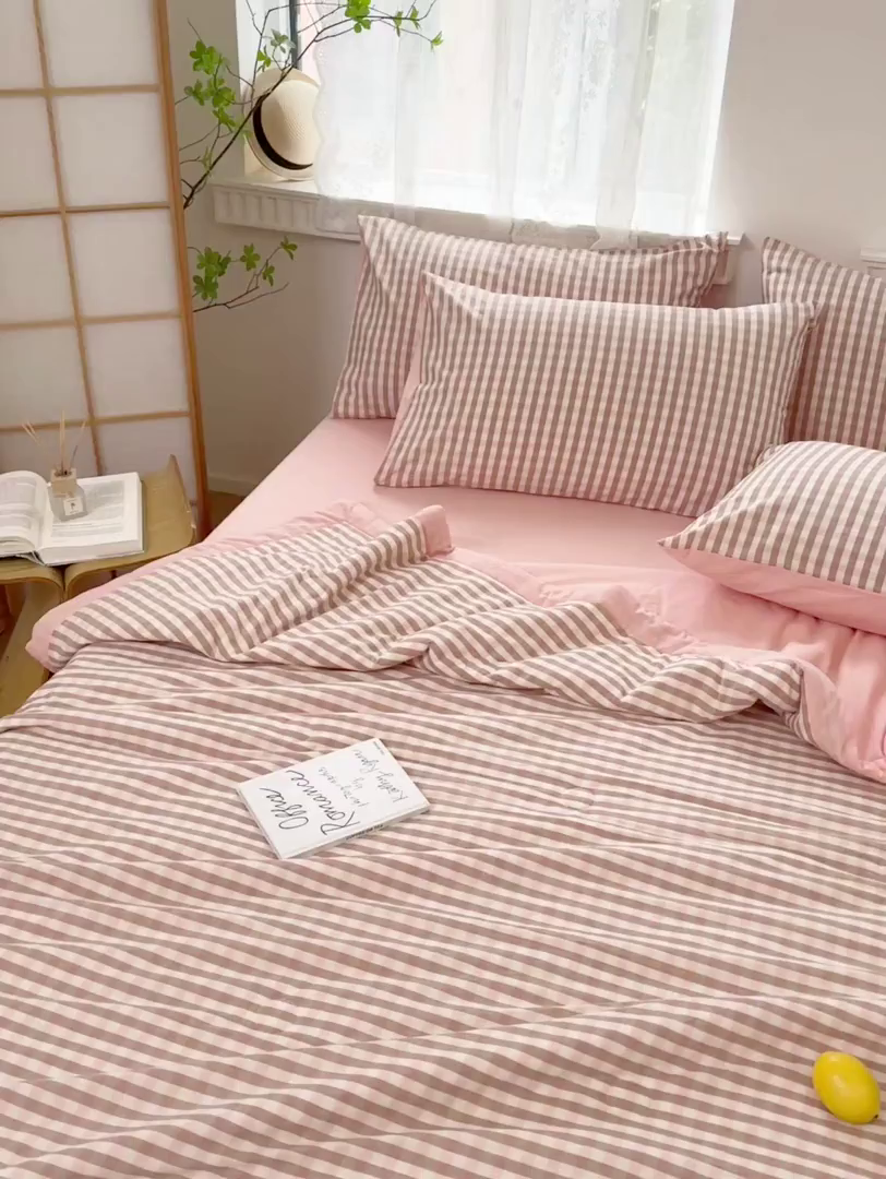 91家纺网 家纺一手货源 找家纺 雯雨家纺 2026新款A类全棉色织里外全棉夏被 粉小格