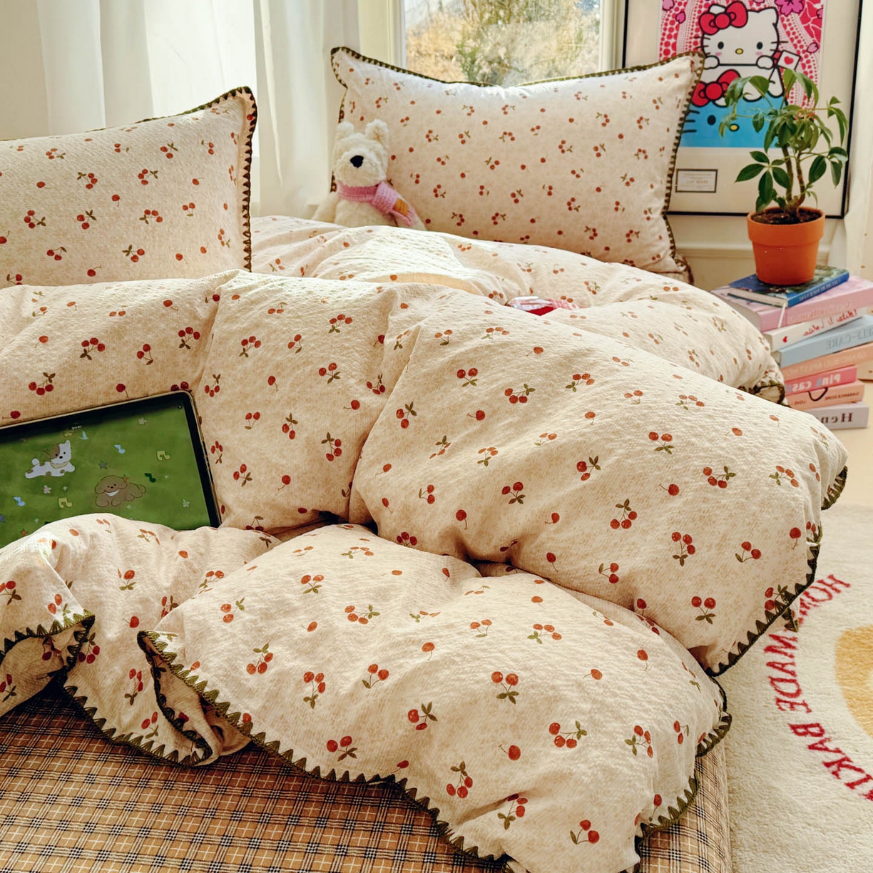 91家纺网 家纺一手货源 找家纺 （总）玉海棠家纺 2026新款高品质A类泡芙纱甜栗贝壳边套件系列-小红书推荐（110g）